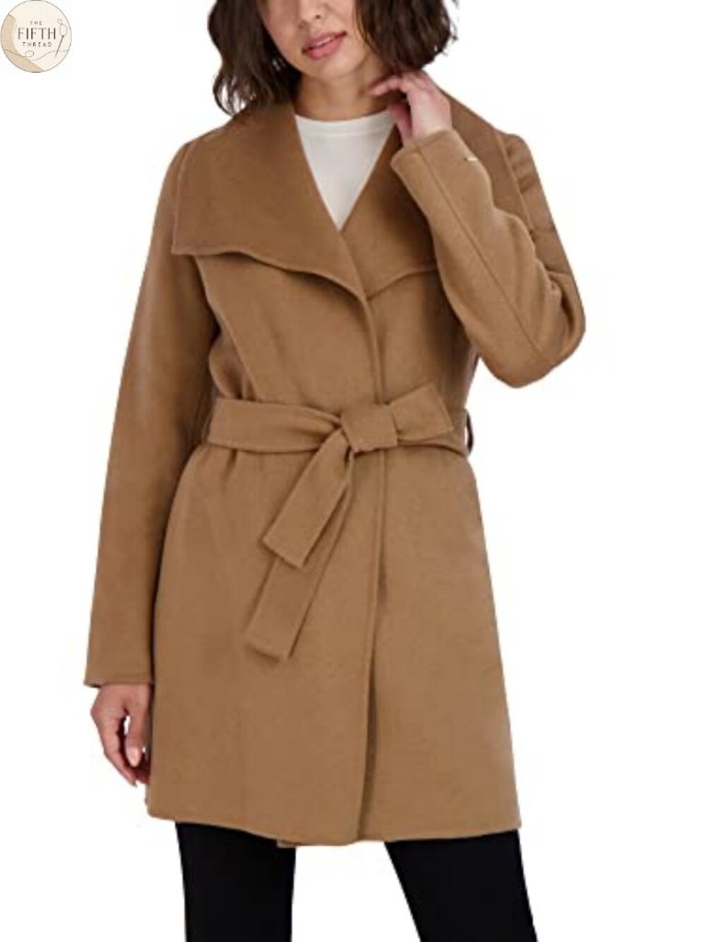 Women's Wool Blend Wrap Peacoat Wing Collar Tie Belt Coat